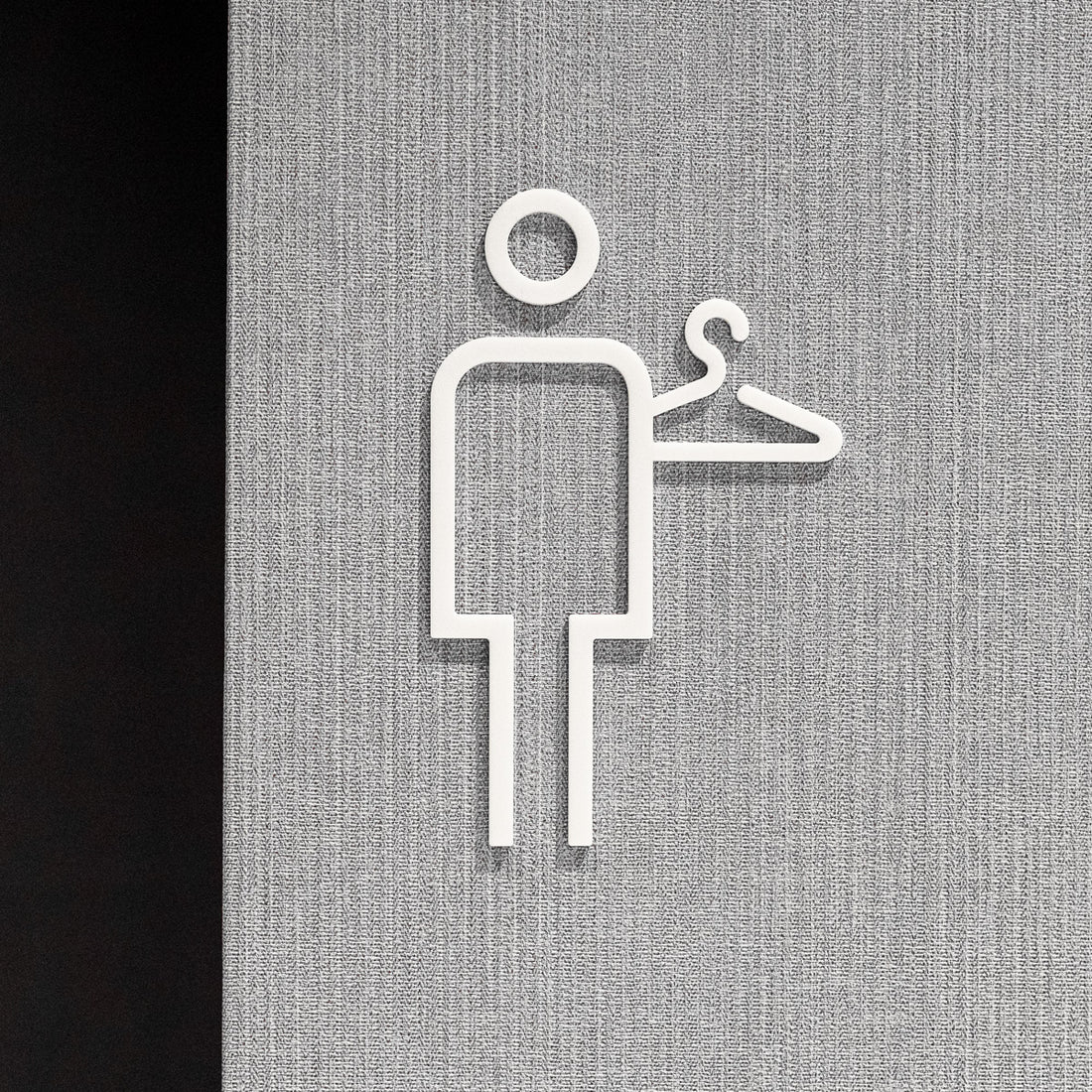 Pictogramme Vestiaire homme blanc, vue rapprochée