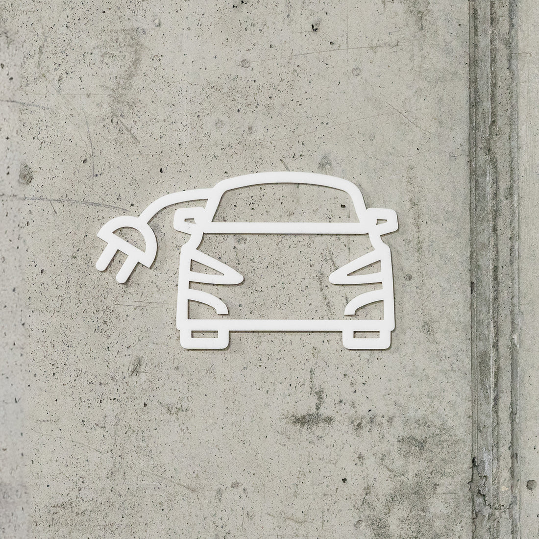 Pictogramme Voiture électrique blanc, vue rapprochée