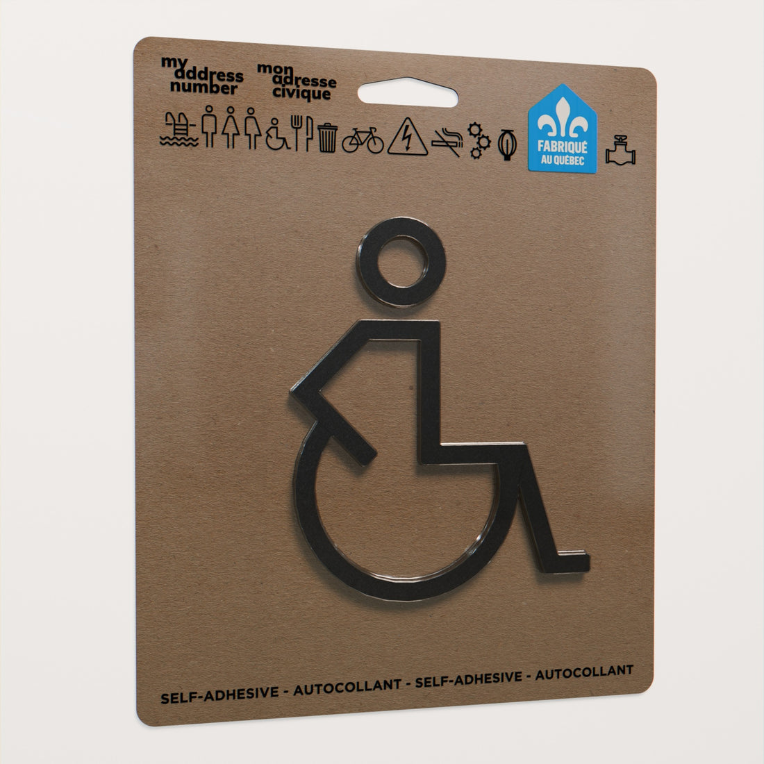 Pictogramme toilette accessible pour personne à mobilité réduite, symbole handicapé noir